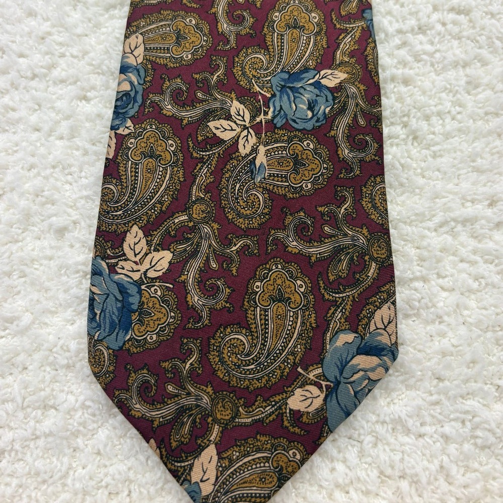 Sheaf & Caber Tie Necktie Mens Burgundy Excellent Silk Floral Paisley USA Italy
